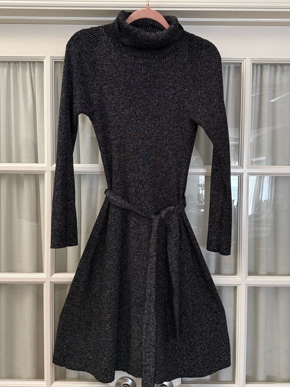 Alex Marie Black Sparkle Turtleneck Long Sleeve Dress